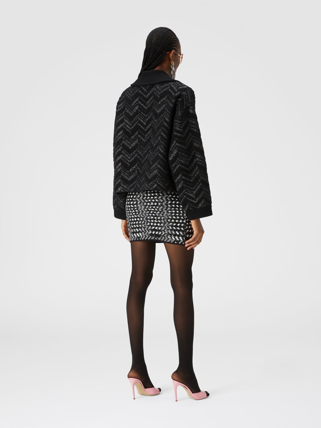 Miniskirt with lamé embossed zigzag, Black    - DS24WH0UBK040HS91KG - 2