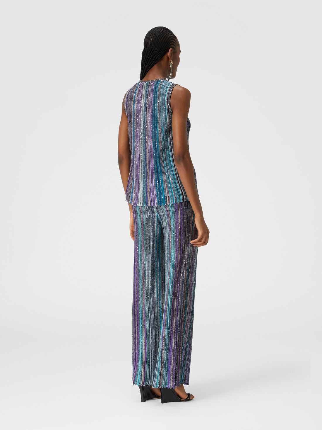 Ribbed trousers with sequins, Multicoloured  - DS24WI0QBK039ESM9G9 - 2