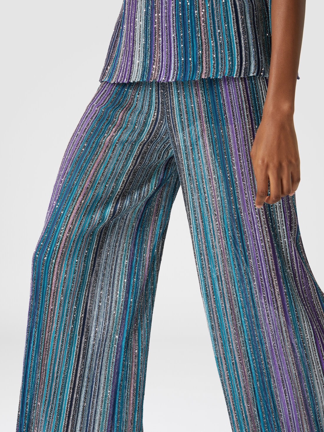 Ribbed trousers with sequins, Multicoloured  - DS24WI0QBK039ESM9G9 - 4