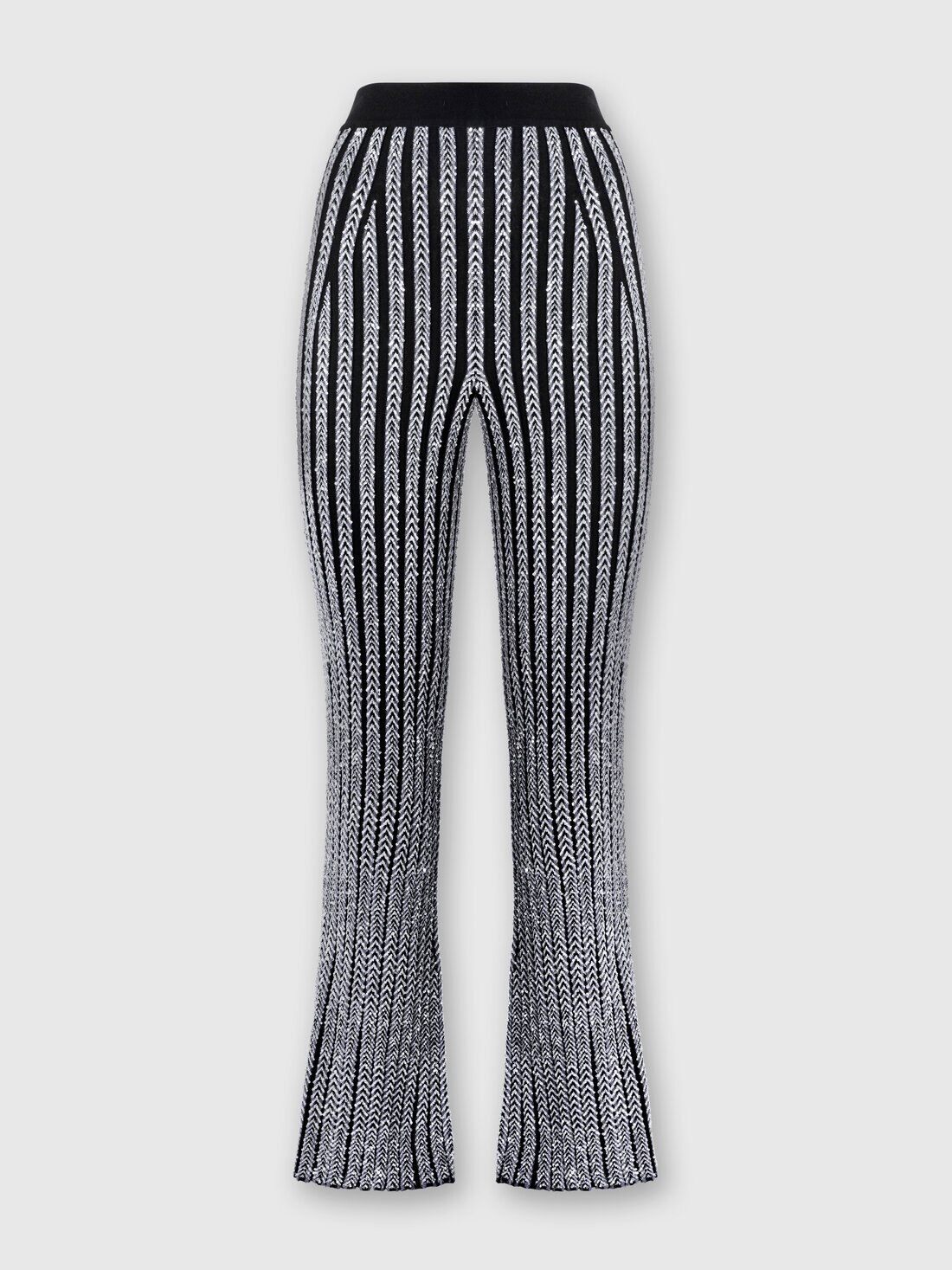 Ribbed flare zig zag trousers with sequins, Multicoloured  - DS24WI0RBK039GS91KF - 0