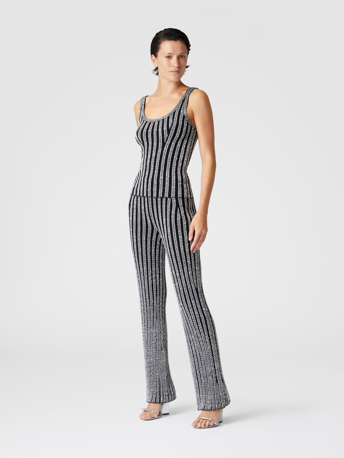 Ribbed flare zig zag trousers with sequins, Multicoloured  - DS24WI0RBK039GS91KF - 1