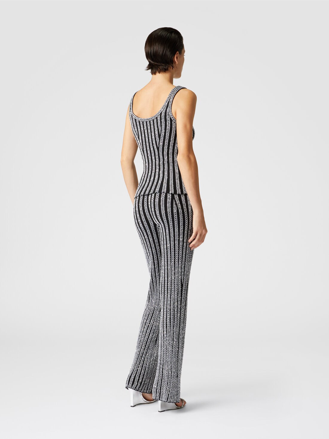 Ribbed flare zig zag trousers with sequins, Multicoloured  - DS24WI0RBK039GS91KF - 2