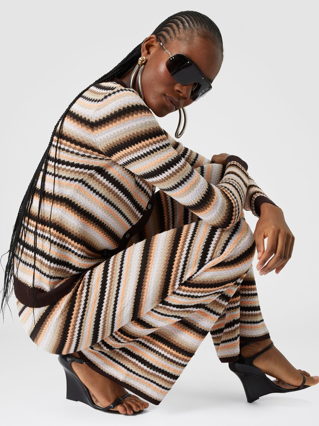 Straight trousers in striped cotton and viscose knit, Multicoloured  - DS24WI0UBK039XSM9GH - 3
