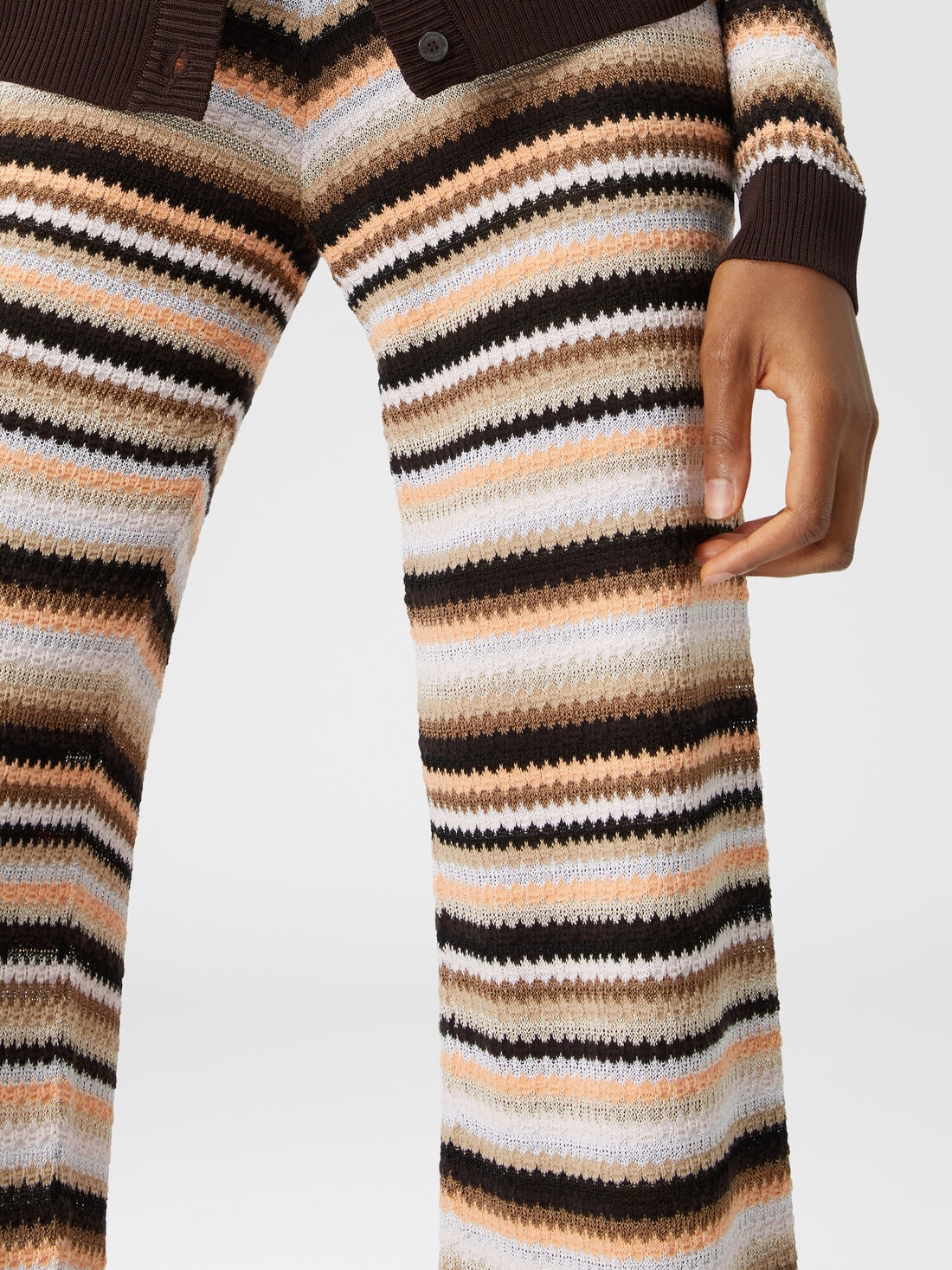 Straight trousers in striped cotton and viscose knit, Multicoloured  - DS24WI0UBK039XSM9GH - 4