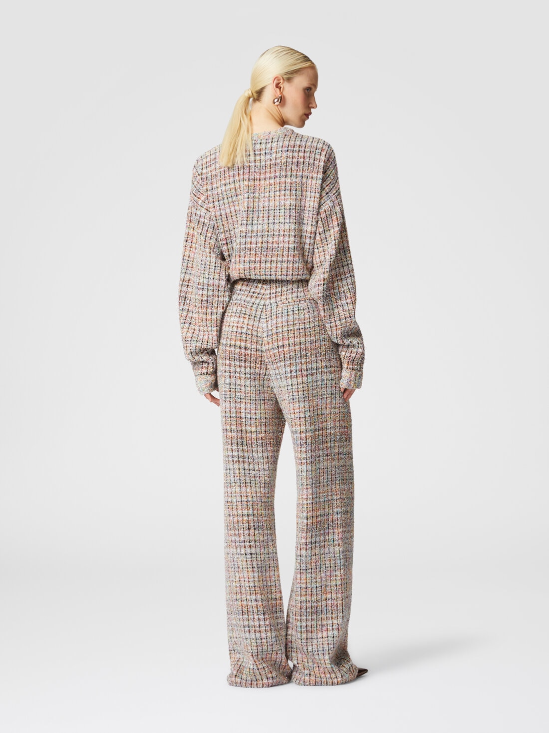 Bouclé checkered trousers with sequins, Multicoloured  - DS24WI19BC004RSM9IB - 2