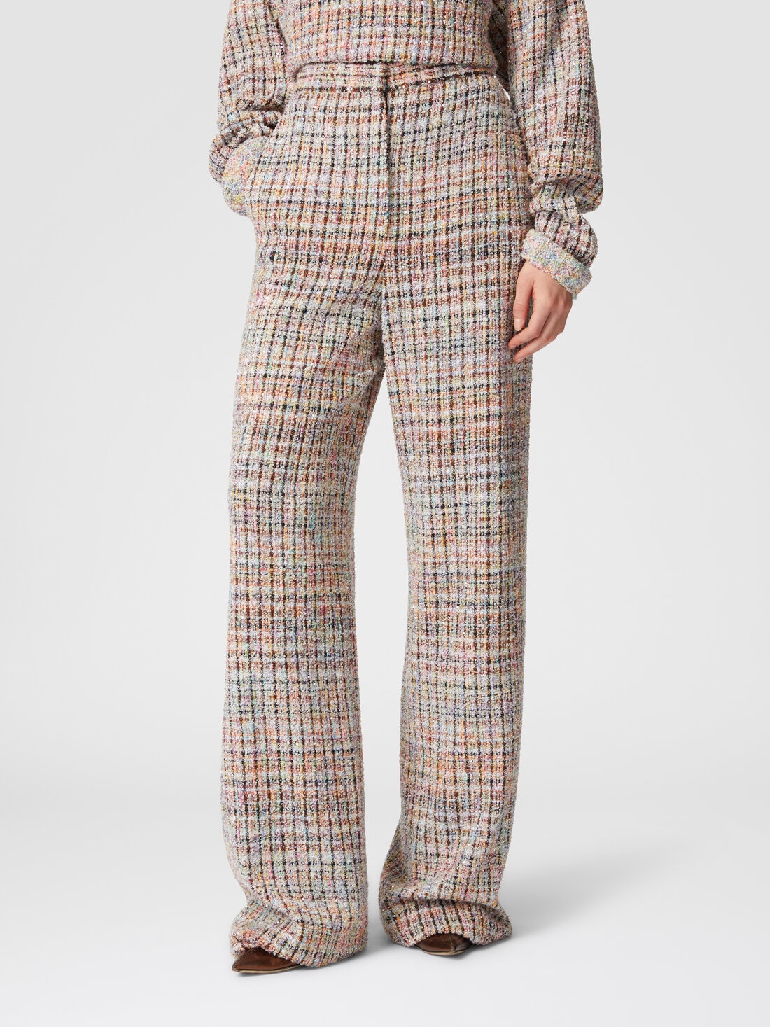 Bouclé checkered trousers with sequins, Multicoloured  - DS24WI19BC004RSM9IB - 3