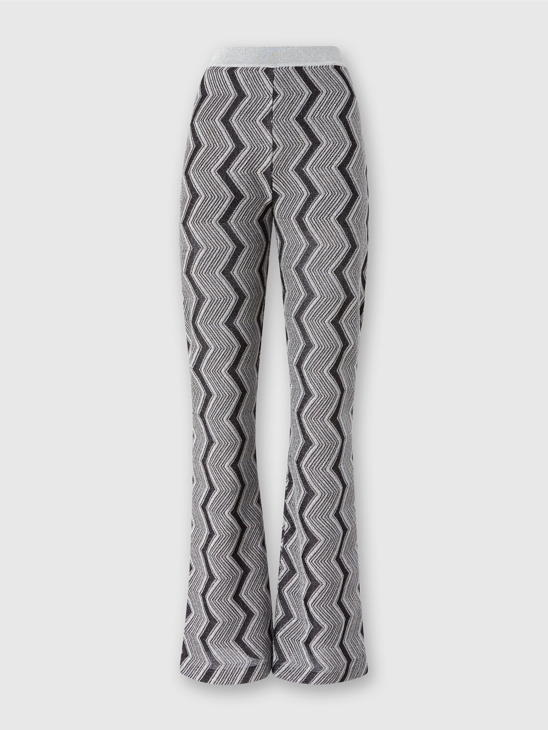 Flare trousers in zig zag lamé viscose, Black & Silver - DS24WI1IBK042KS91M5 - 0