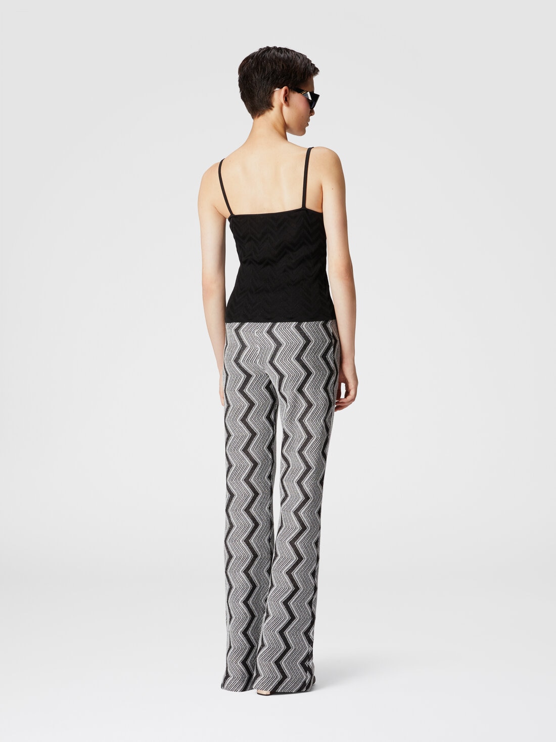 パンツ Missoni Black Chevron Viscose Cotton Flare Pants Flared English-ribbed wool and viscose chevron trousers