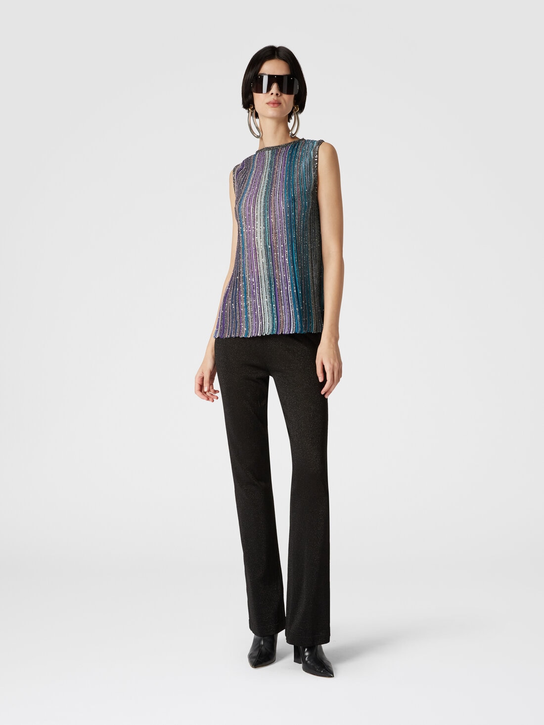 Missoni Top senza maniche svasato a costine con paillettes