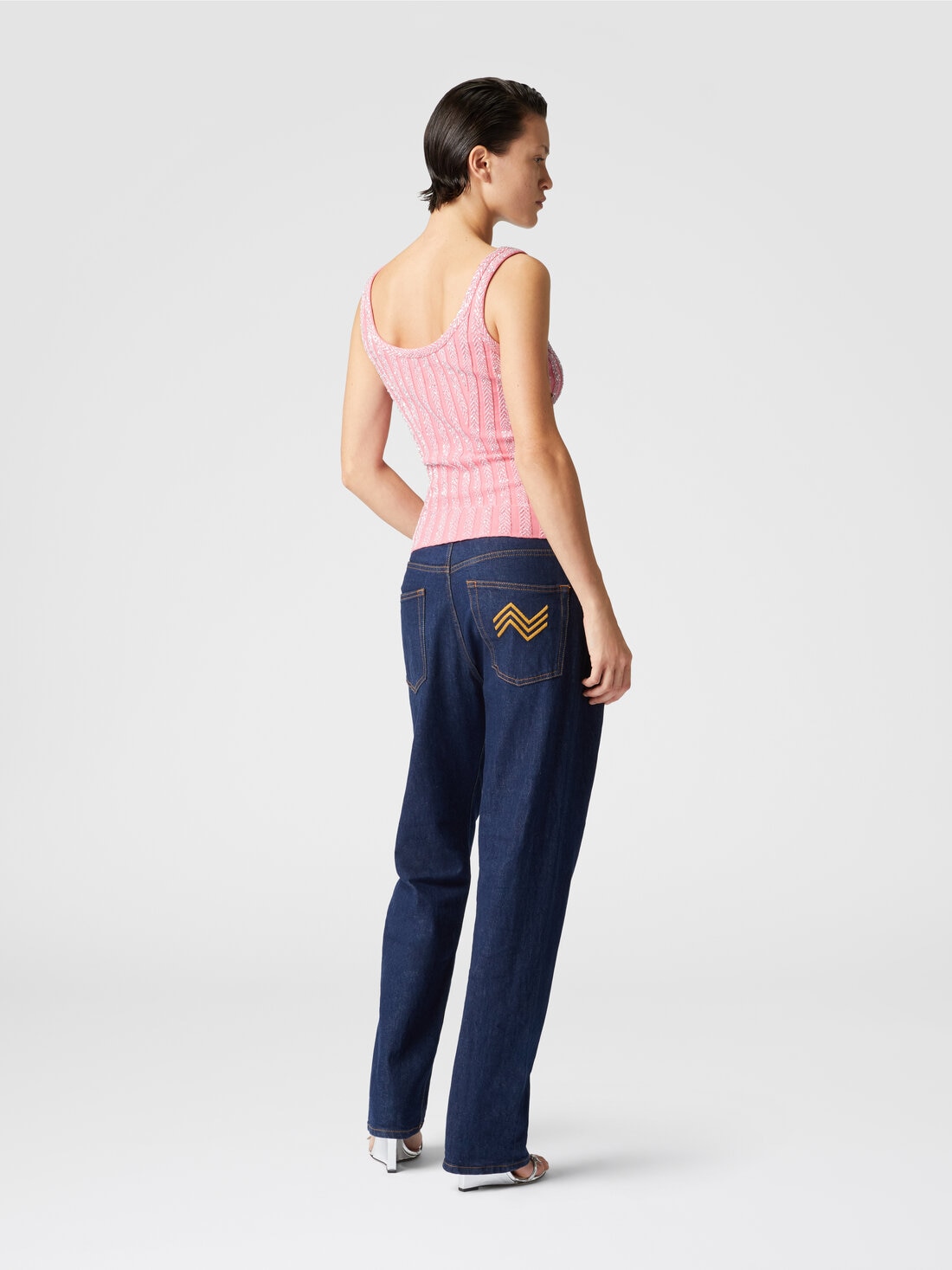 Zig zag ribbed tank top with sequins, Multicoloured  - DS24WK0RBK039GS30DK - 2