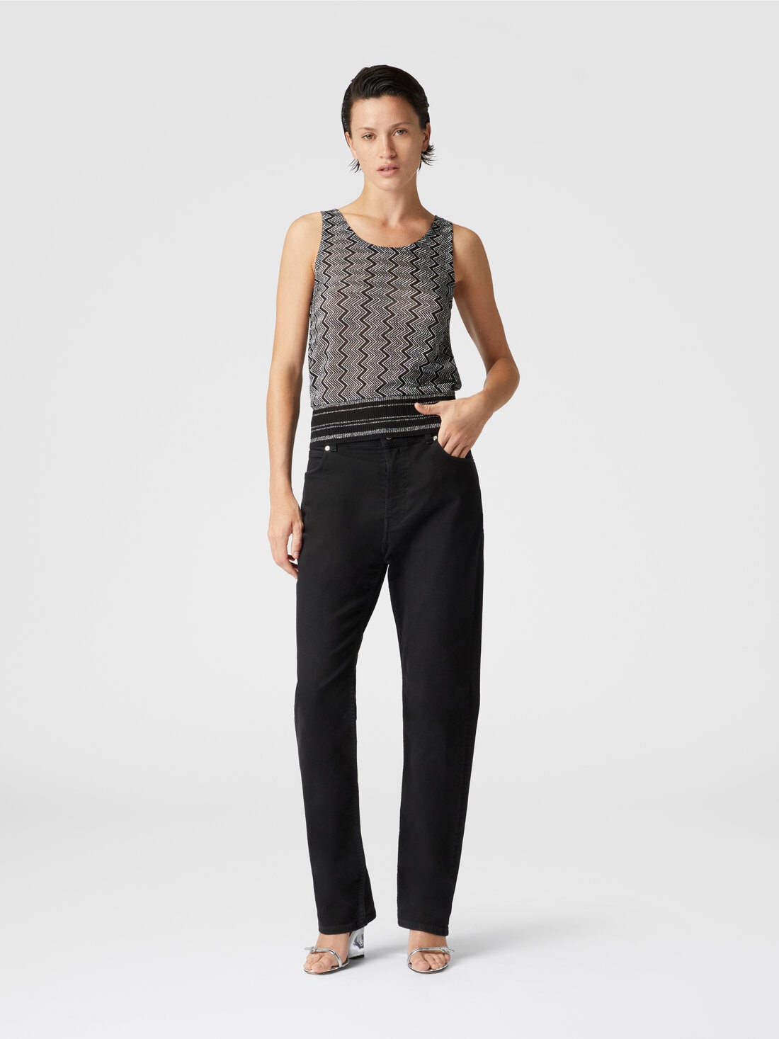 Top with zig zag lamé motif, Black & Silver - 8053147202105 - 1