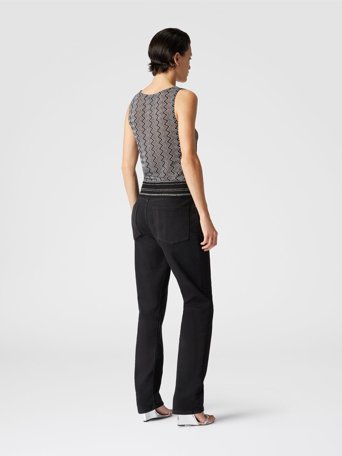 Top with zig zag lamé motif, Black & Silver - 8053147202105 - 2