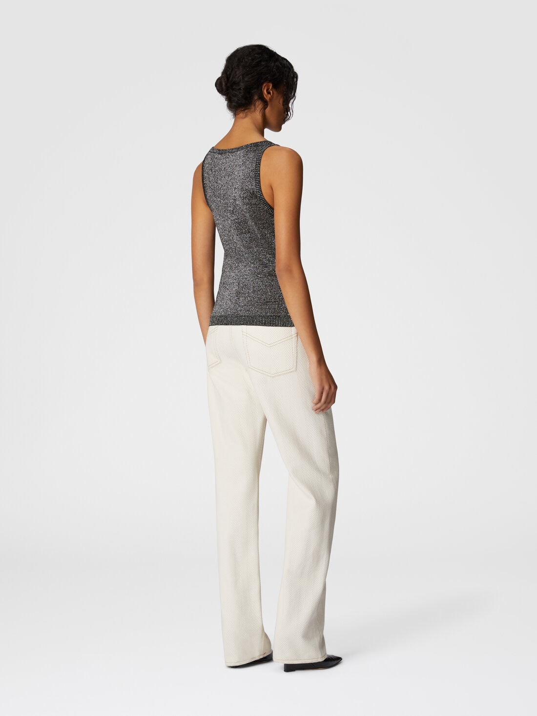 Glitter-effect viscose tank top, Black & Silver - DS24WK15BK042TS91LV - 2