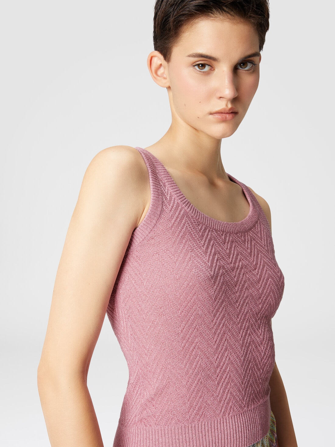 Top de tirantes con motivo chevron en jacquard, Rosa   - DS24WK1ABK01B7L3047 - 3