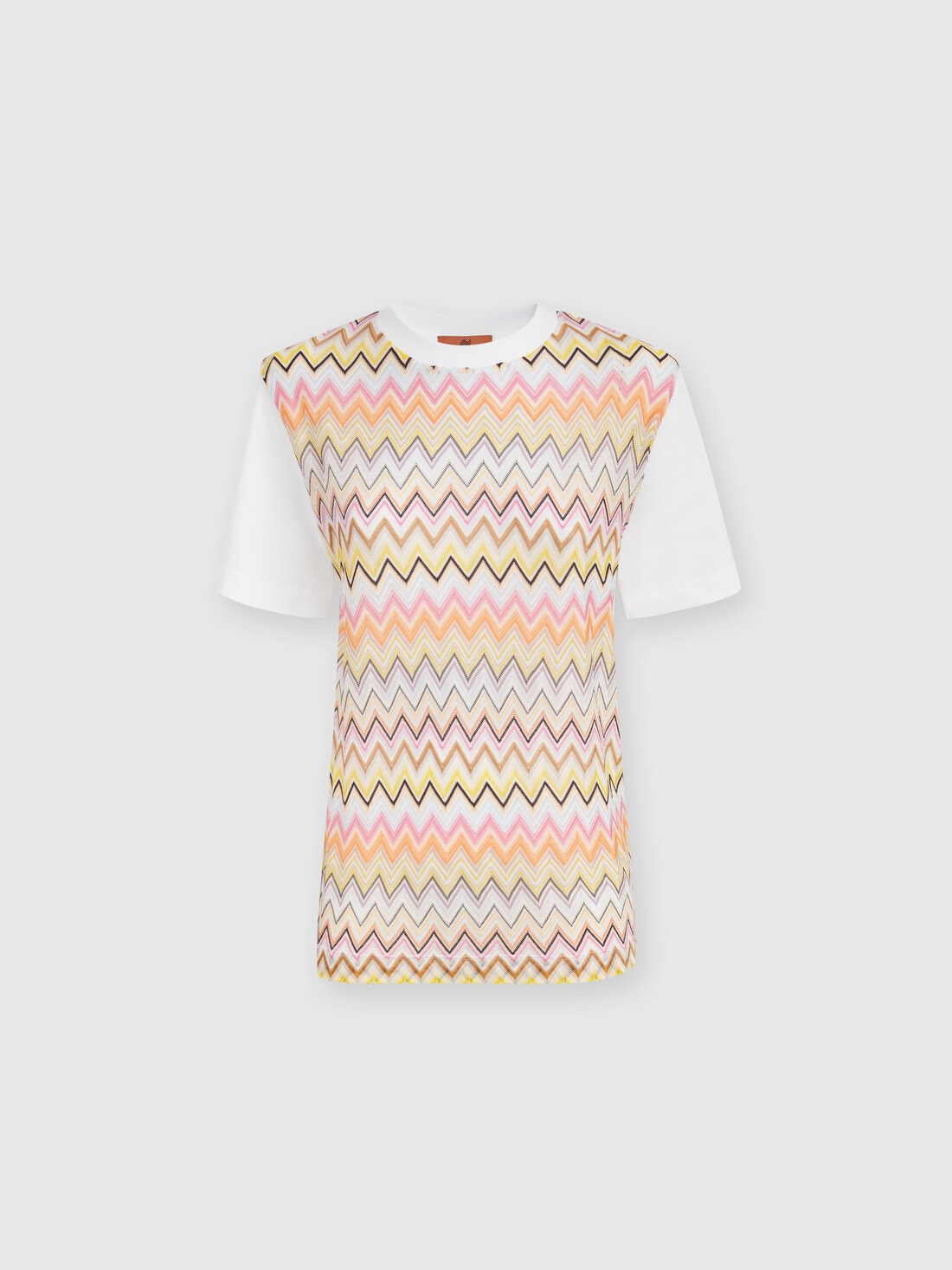 Cotton jersey T-shirt with chevron inserts, Multicoloured  - DS24WL0ABJ00L9S01CM - 0
