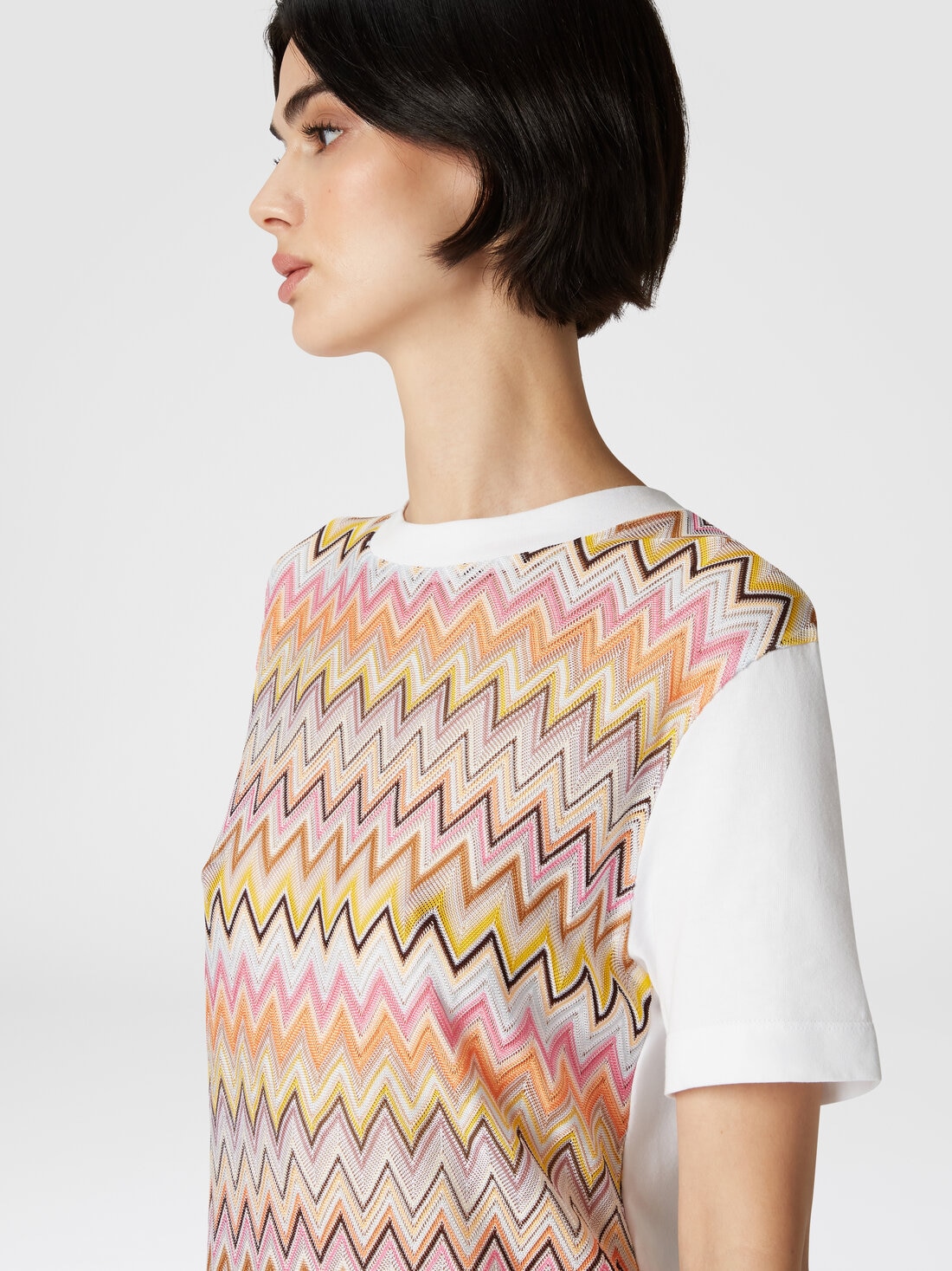 Cotton jersey T-shirt with chevron inserts, Multicoloured  - DS24WL0ABJ00L9S01CM - 4