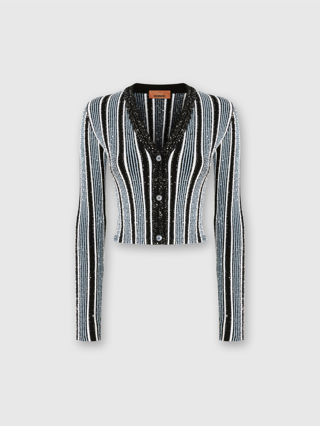 Ribbed ribbed crop cardigan with sequins, Black & Light Blue - DS24WM1EBK042LS72I4 - 0