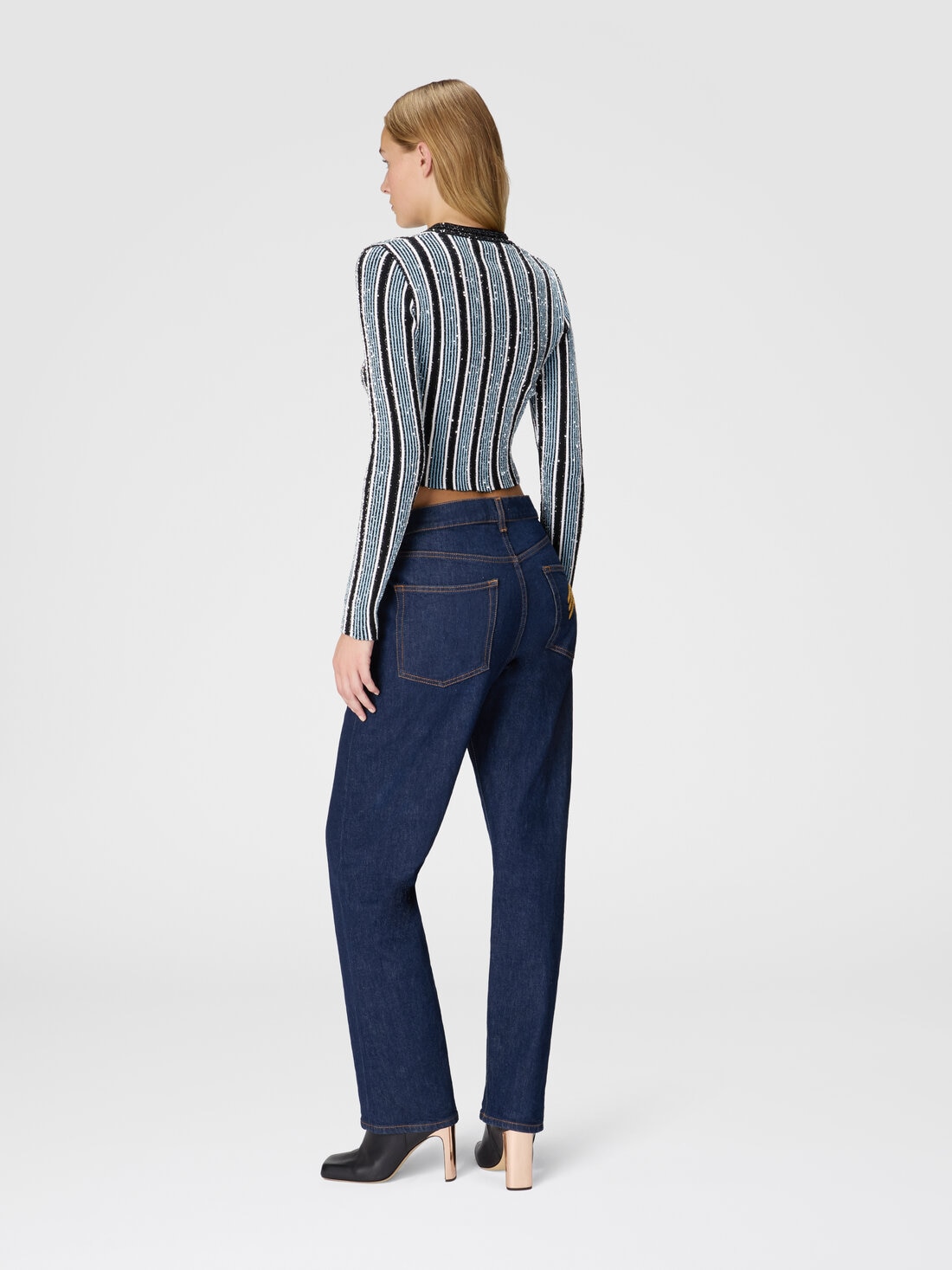 Ribbed ribbed crop cardigan with sequins, Black & Light Blue - DS24WM1EBK042LS72I4 - 2