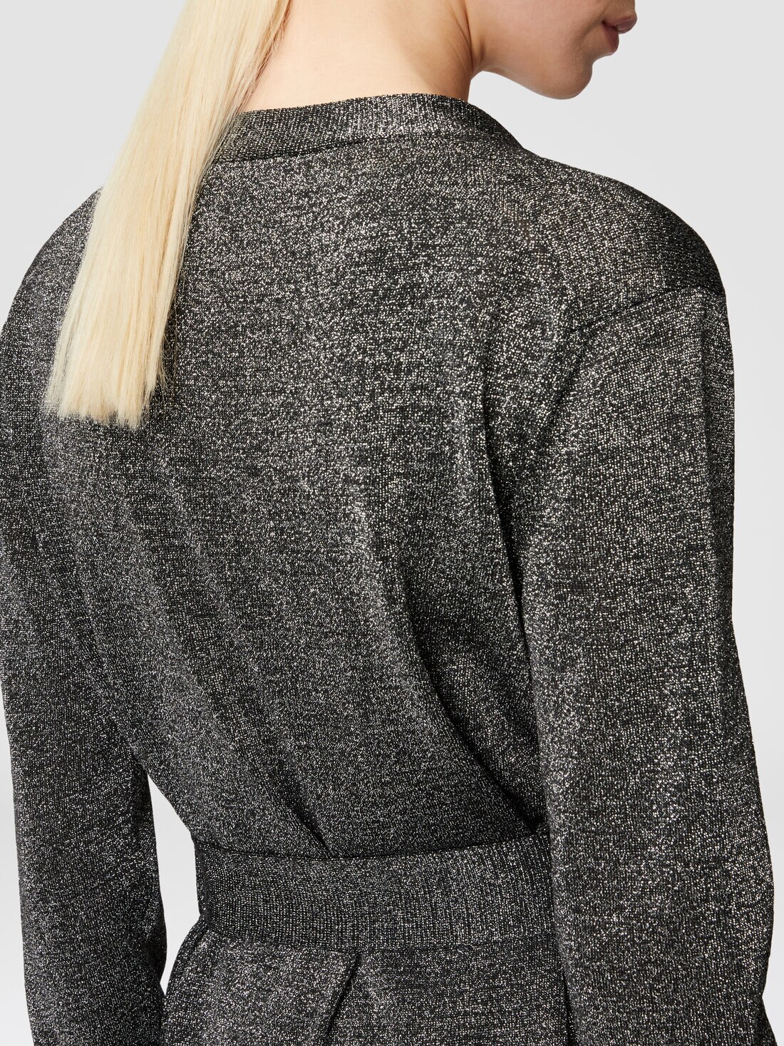 Glitter-effect viscose cardigan with belt, Black & Silver - DS24WM1GBK042TS91LV - 4