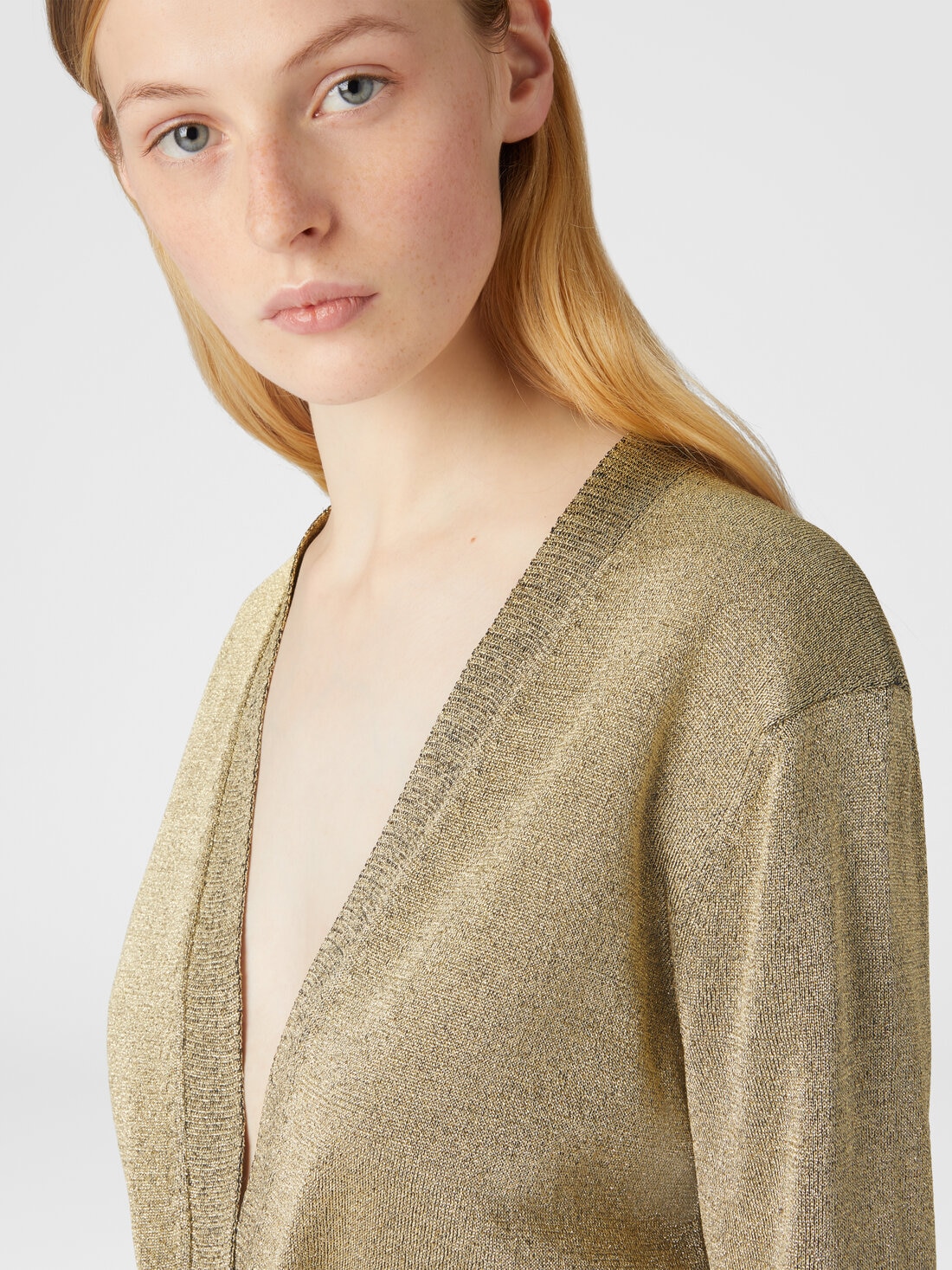 Glitter-effect viscose cardigan with belt, Black & Gold - DS24WM1GBK042TS91LW - 4