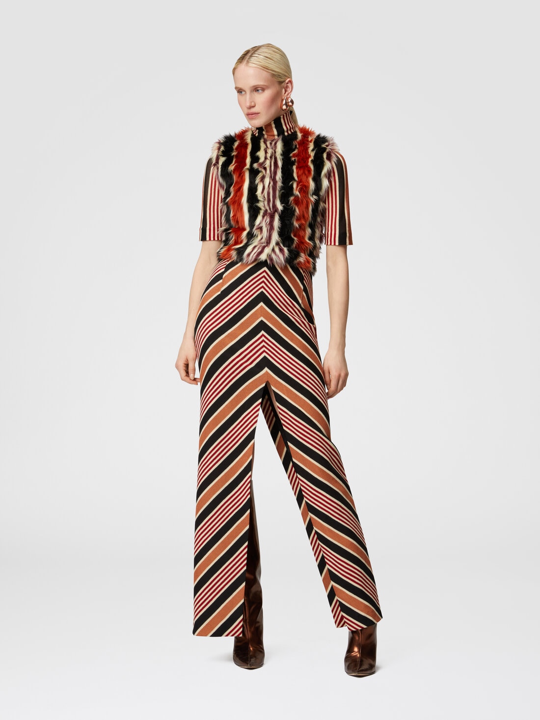 Striped bolero in faux fur, Multicoloured  - DS24WM1JBW00UNS80CL - 1