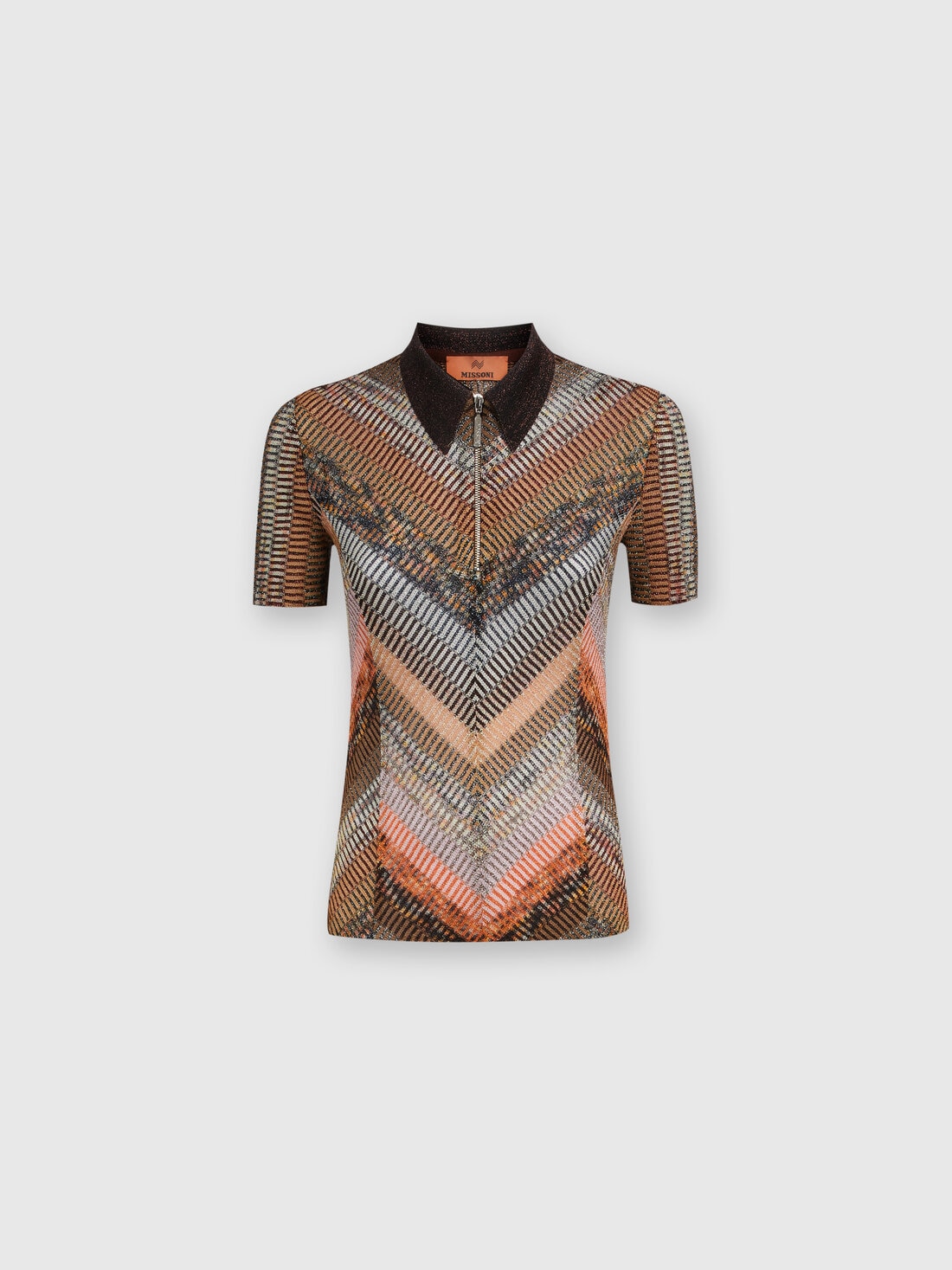 Short-sleeved lamé knit polo shirt, Multicoloured  - DS24WN0IBR00YDS80BZ - 0