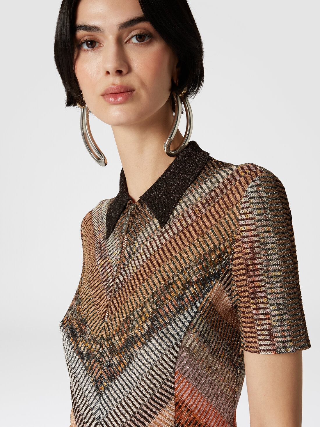 Short-sleeved lamé knit polo shirt, Multicoloured  - DS24WN0IBR00YDS80BZ - 4