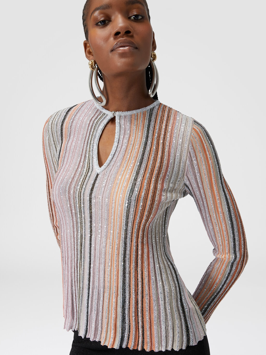 Partialized ribbed sweater with sequins, Multicoloured  - DS24WN0OBK039ESM9G8 - 3