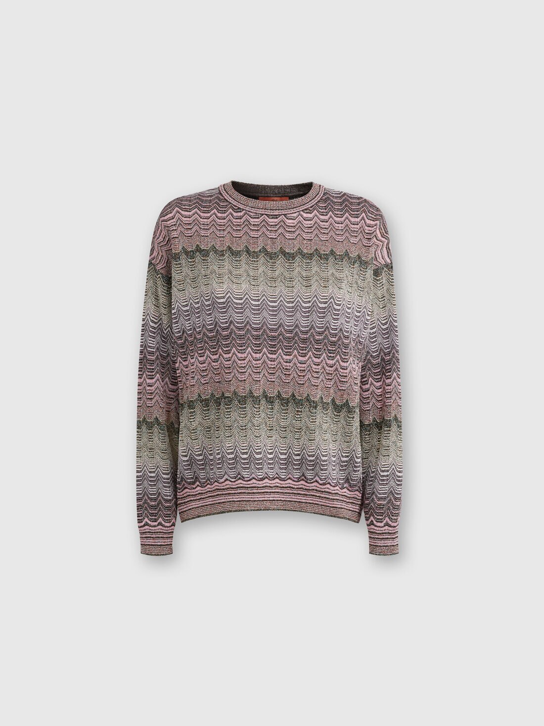 Crewneck pullover with lamé zigzag Greek motif, Multicoloured  - DS24WN0PBK039ISM9G5 - 0