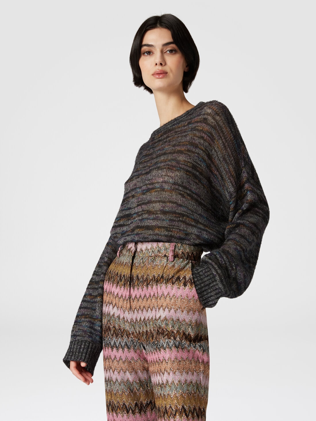 Crewneck pullover in viscose, alpaca and wool, Multicoloured  - DS24WN0RBK039LSM9G2 - 3