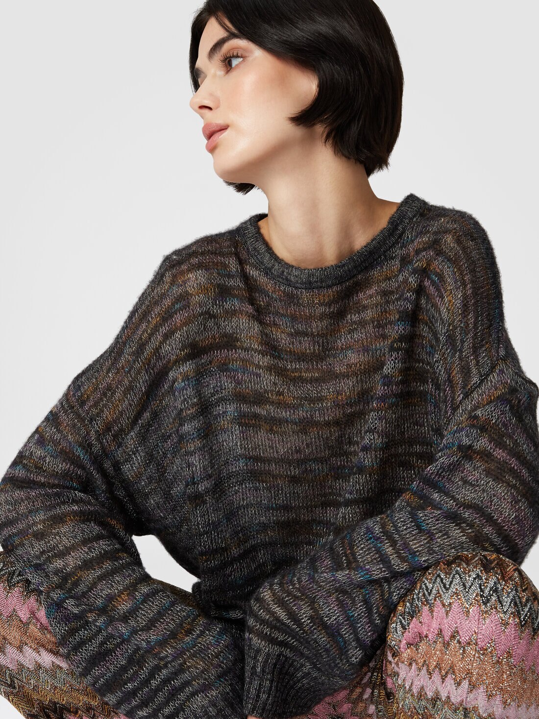 Crewneck pullover in viscose, alpaca and wool, Multicoloured  - DS24WN0RBK039LSM9G2 - 4