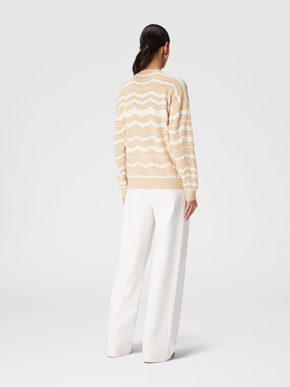 Crewneck pullover with tone-on-tone zigzag, Beige - DS24WN0YBK040ES01CP - 2