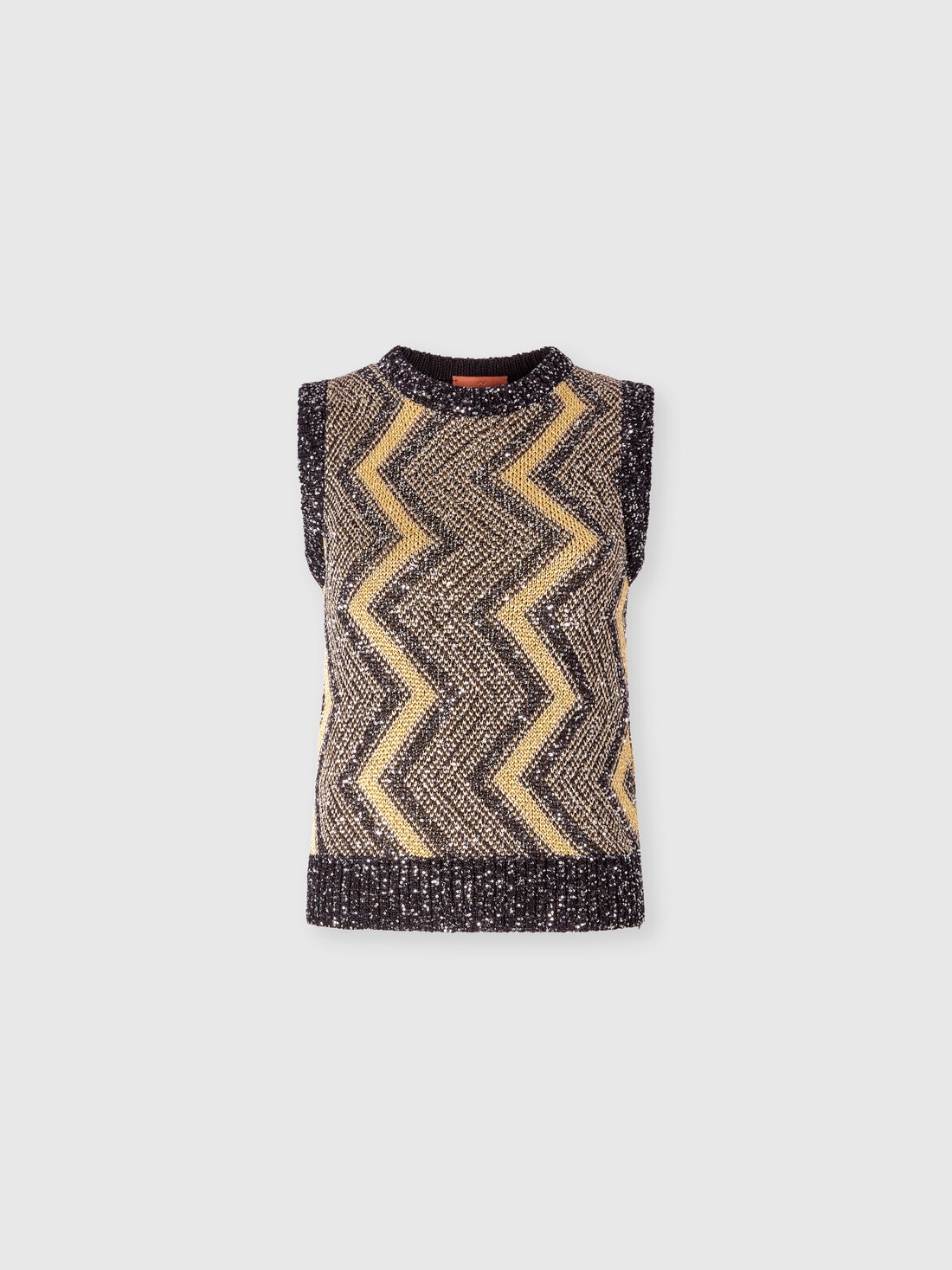 Gilet avec macro zig zag et paillettes, Noir & Or - DS24WN1RBK042IS10B3 - 0