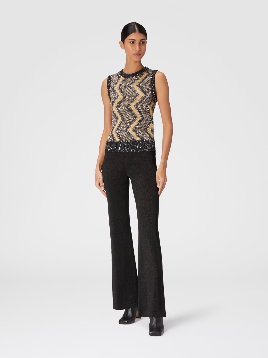 Gilet avec macro zig zag et paillettes, Noir & Or - DS24WN1RBK042IS10B3 - 1