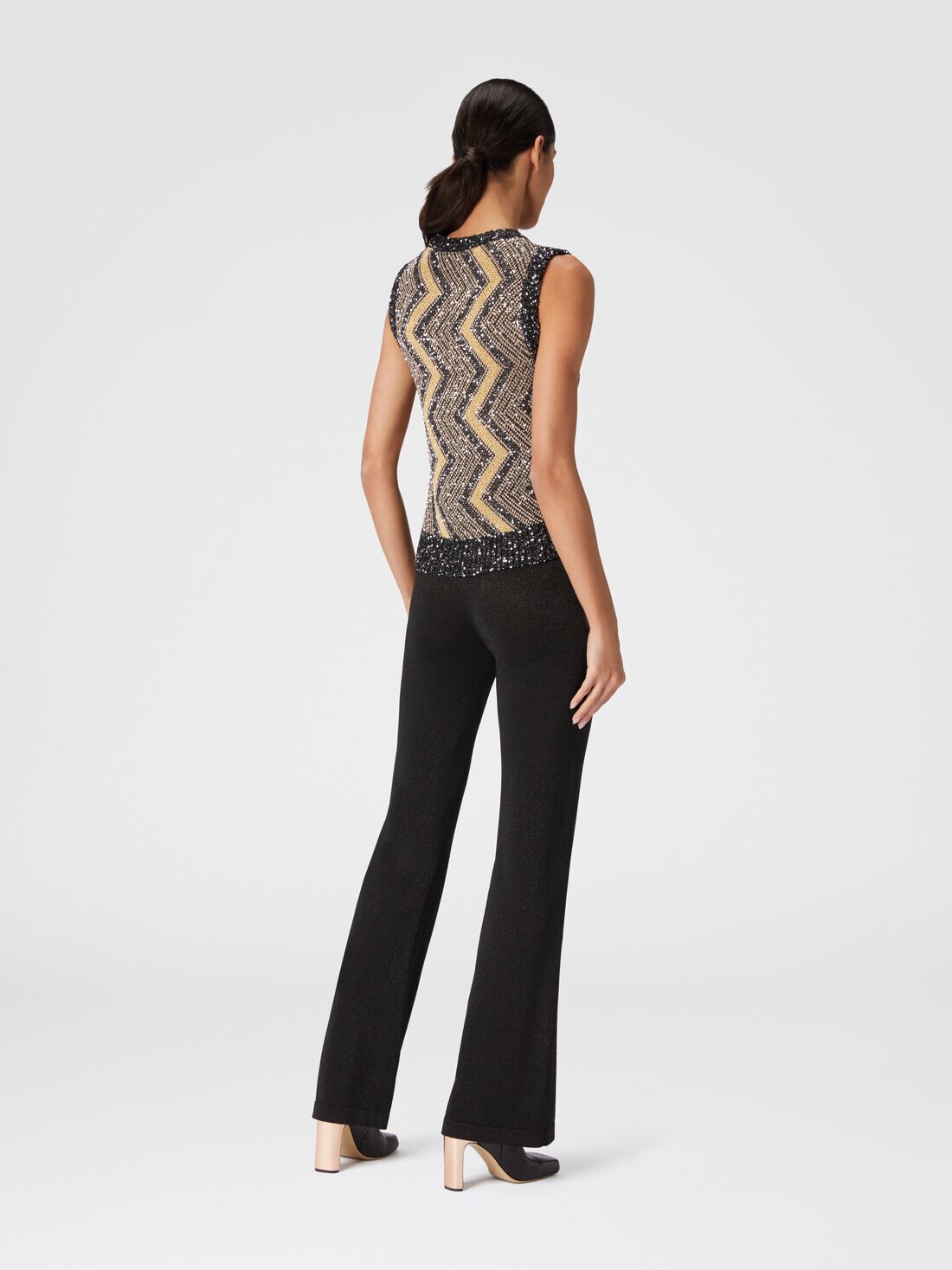 Gilet avec macro zig zag et paillettes, Noir & Or - DS24WN1RBK042IS10B3 - 2