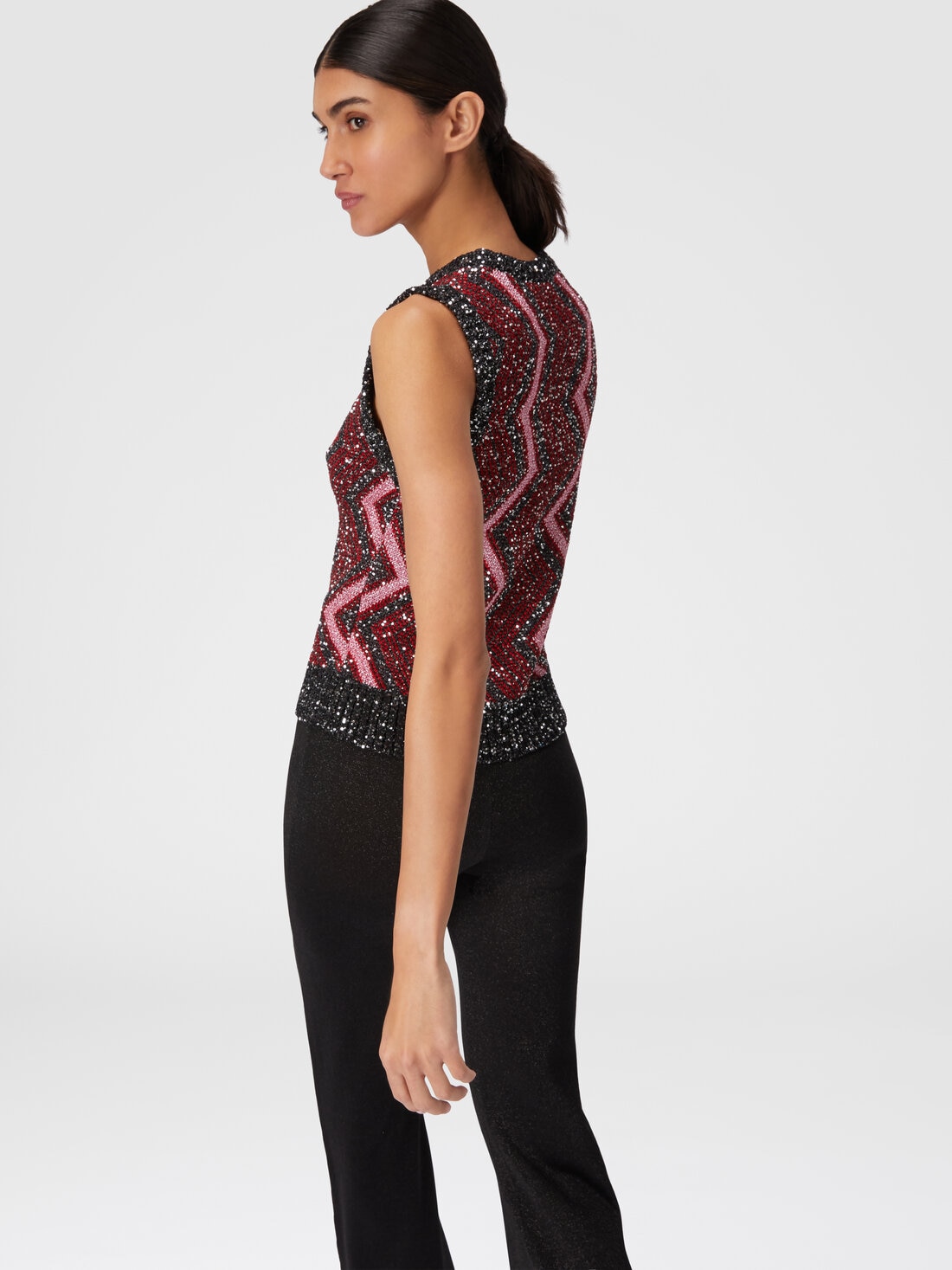 Vest with macro zig zag and sequins, Multicoloured  - DS24WN1RBK042IS4165 - 4