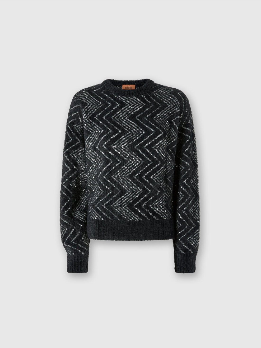 Zigzag crewneck pullover with sequins, Black & Silver - DS24WN1XBK041MS91LU - 0
