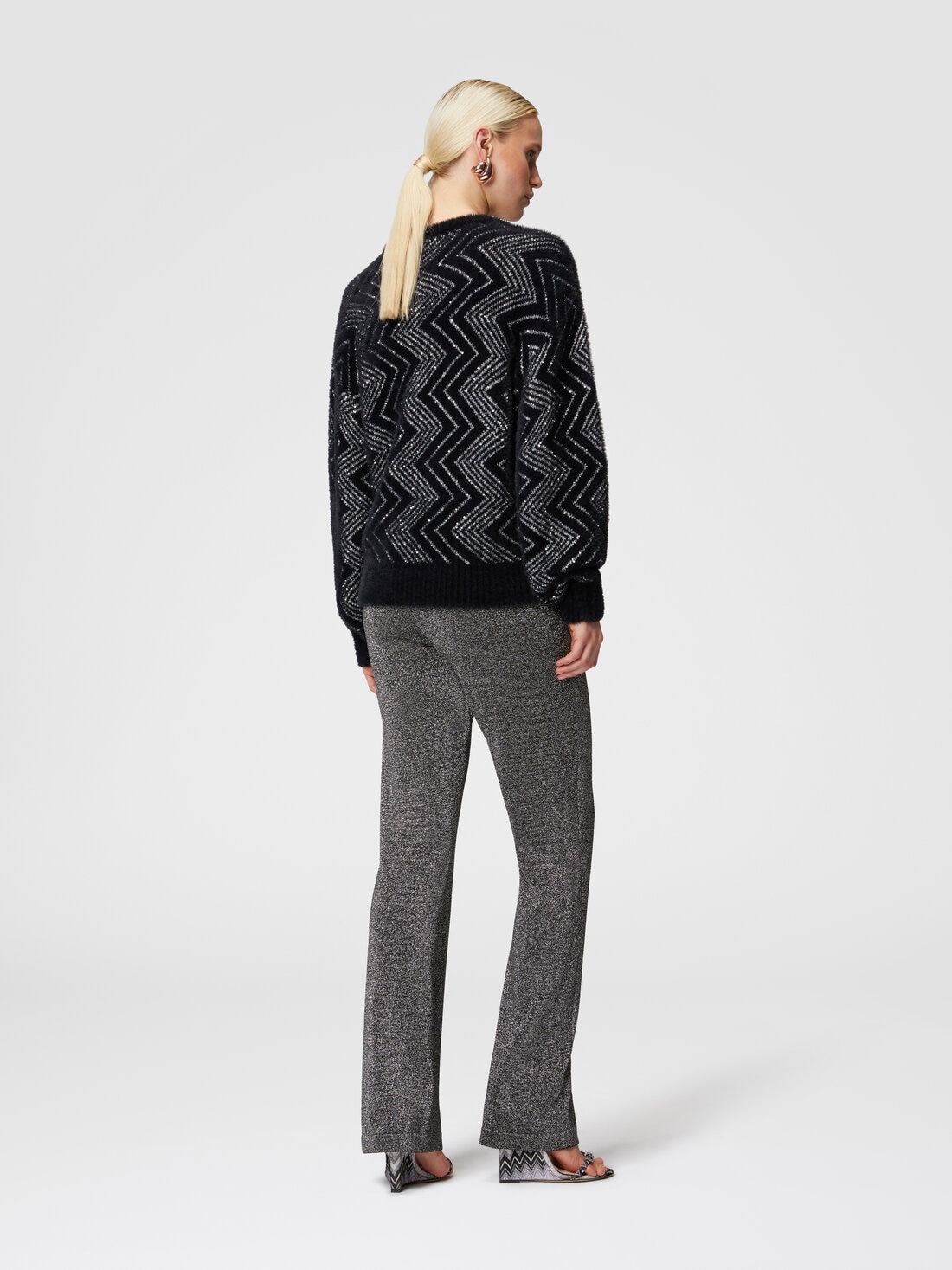 Zigzag crewneck pullover with sequins, Black & Silver - DS24WN1XBK041MS91LU - 2