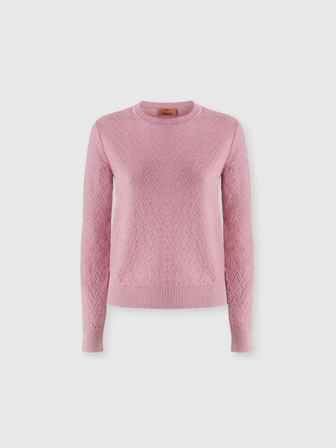 Jersey de cuello redondo de manga larga con motivo chevron, Rosa   - DS24WN2FBK01B7L3047 - 0