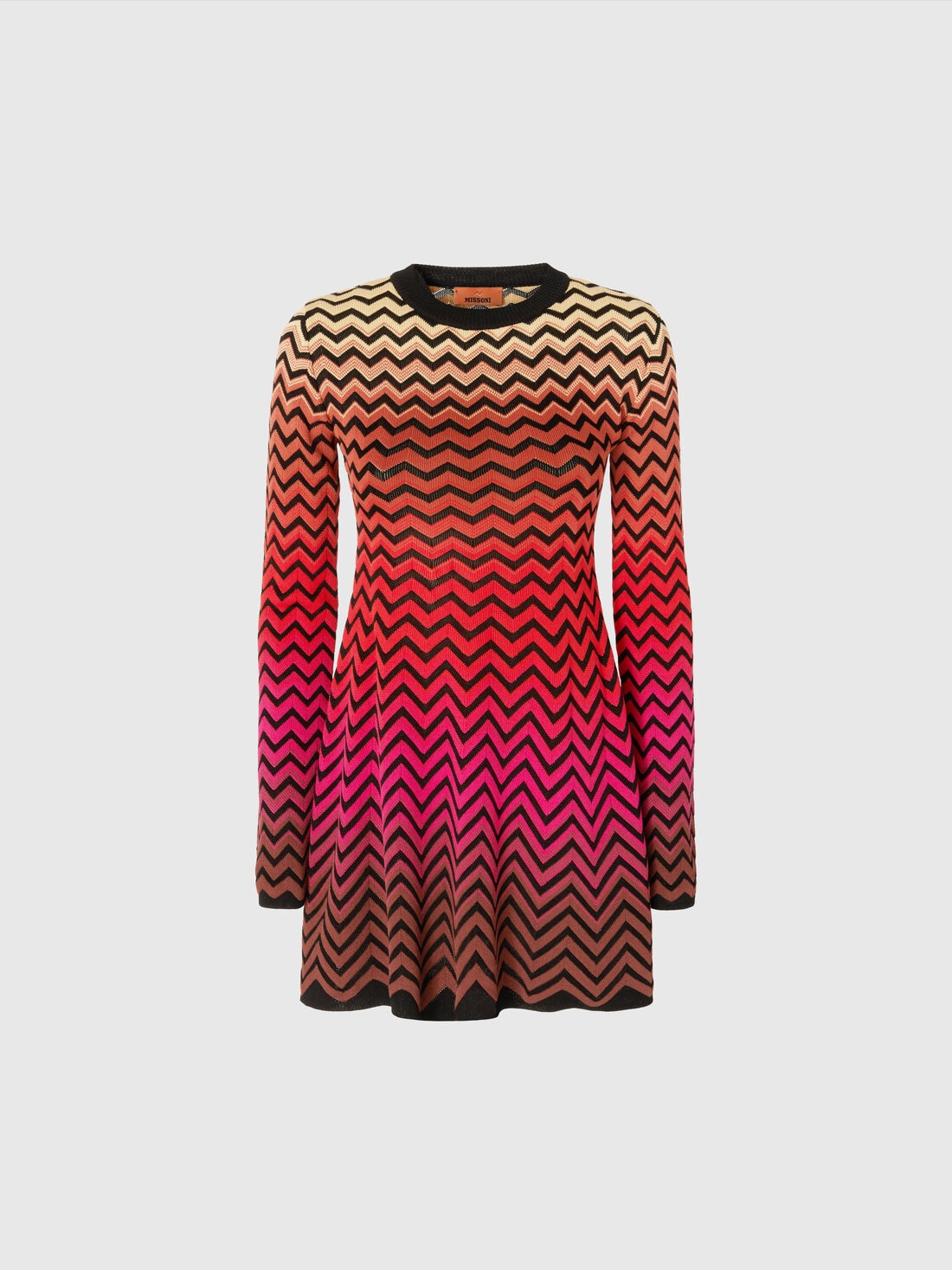 Flared mini-dress with dégradé chevron motif, Multicoloured  - DS25SG0SBK044VSM9MA - 0