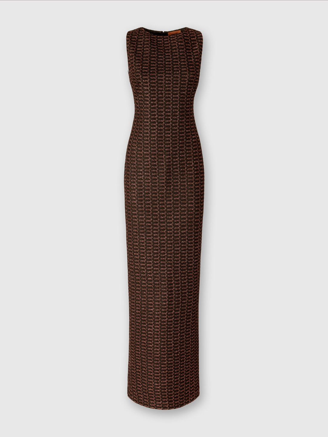 Long sleeveless dress in lamé viscose with lace motif, Rust & Black - DS25SG1NBR010RS80CS - 0
