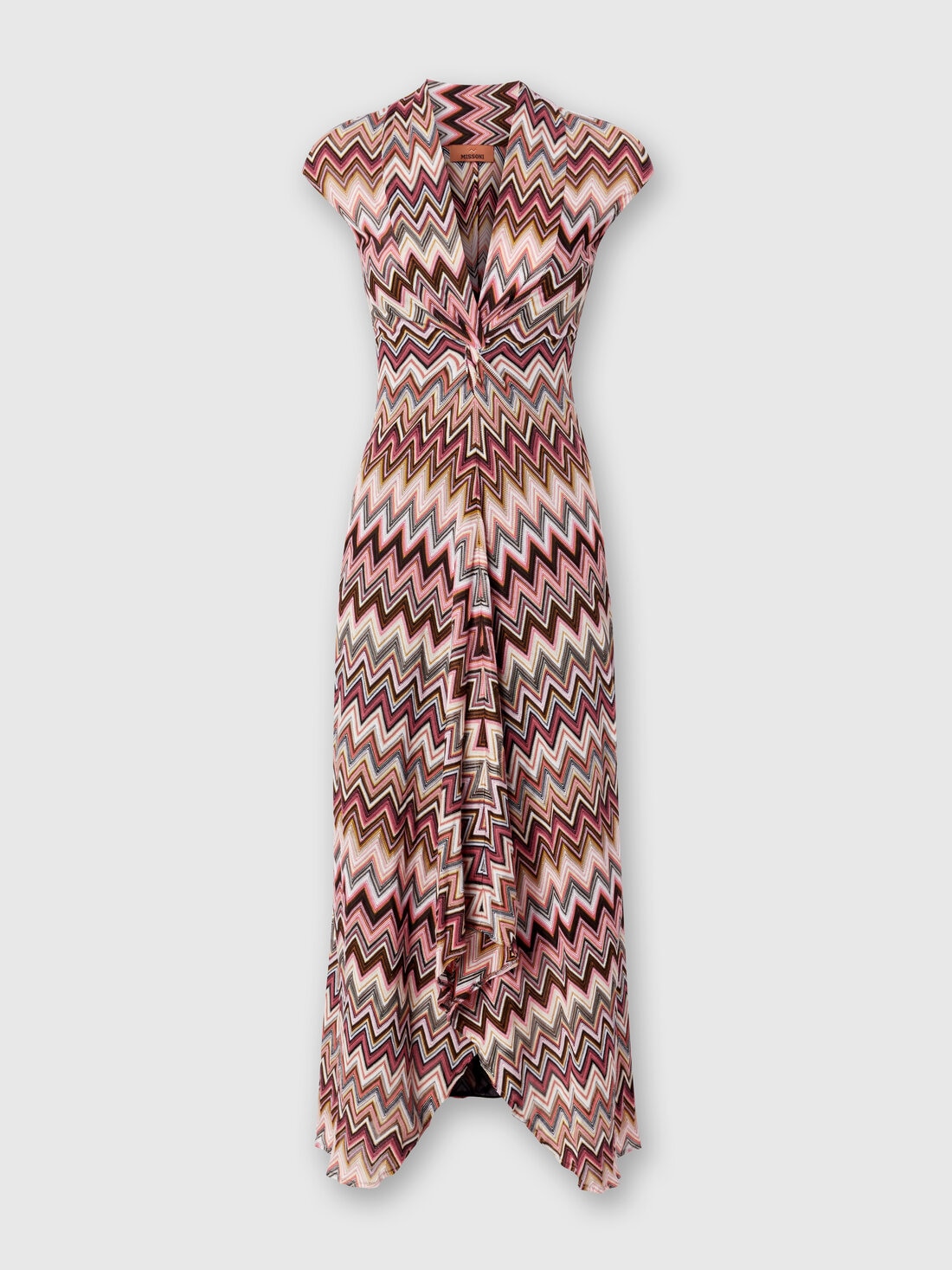 Vestido largo de algodón y viscosa en zigzag, Multicolor  - DS25SG2LBR00ZUS91N6 - 0
