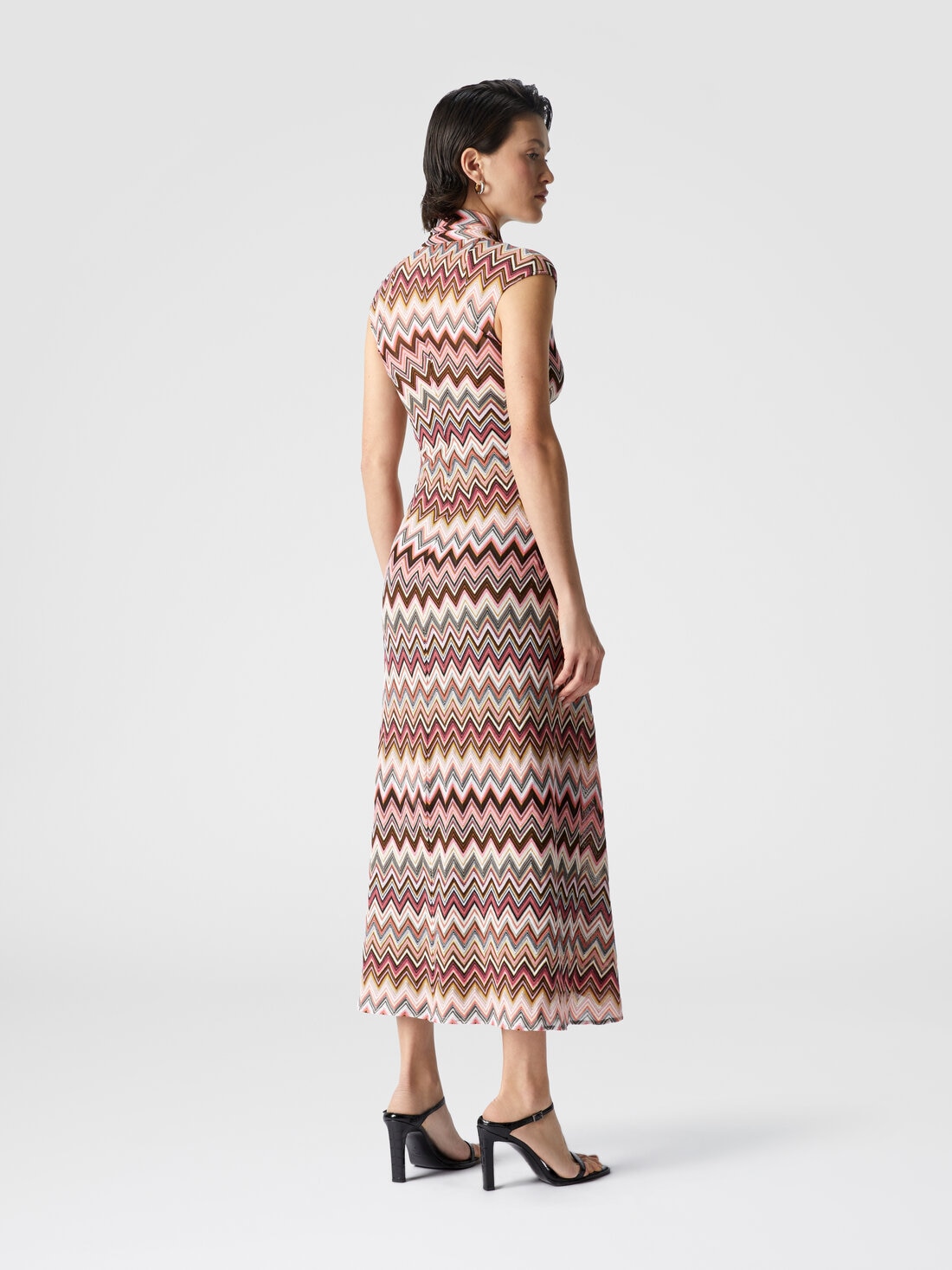 Vestido largo de algodón y viscosa en zigzag, Multicolor  - DS25SG2LBR00ZUS91N6 - 2