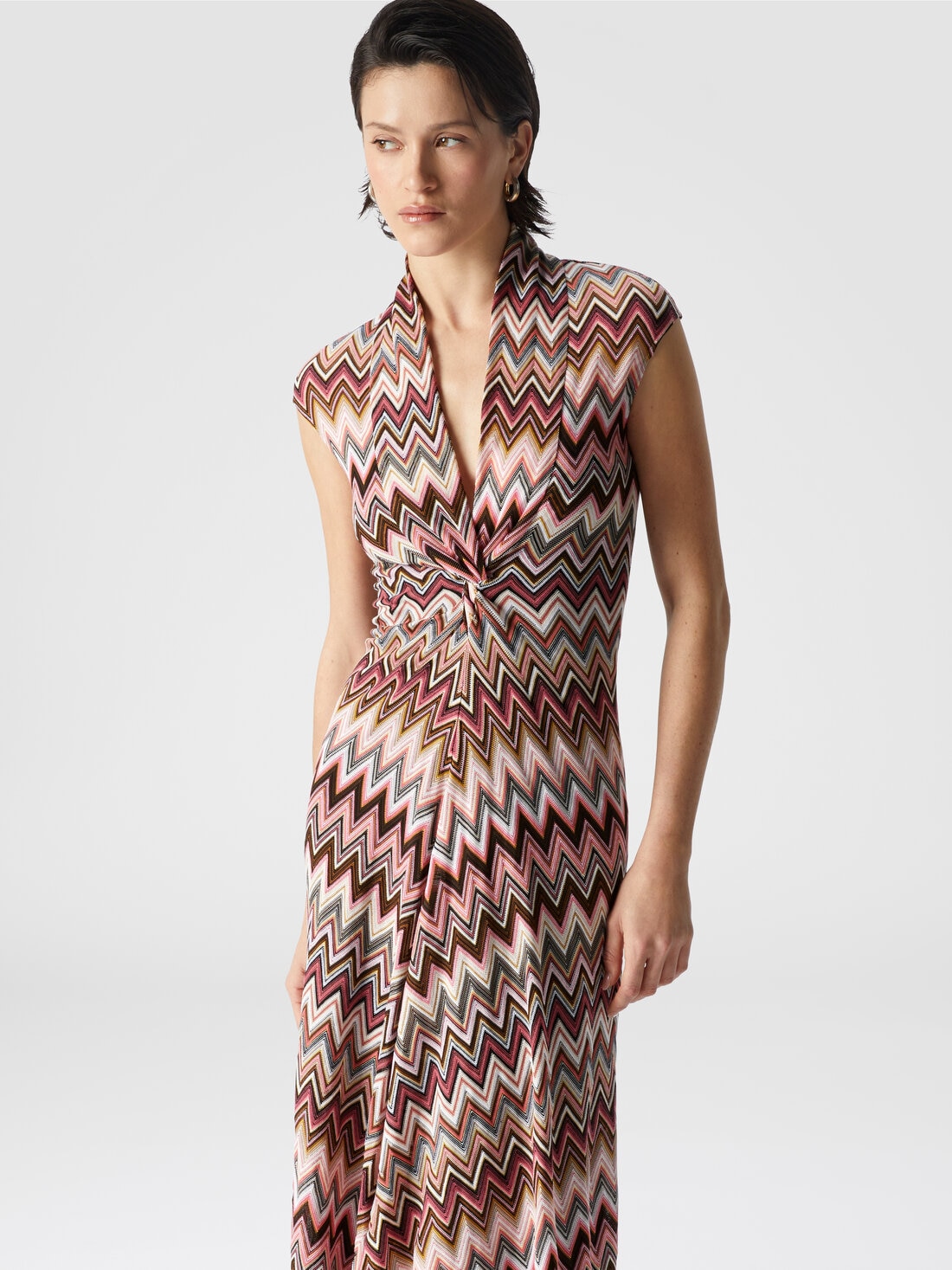 Vestido largo de algodón y viscosa en zigzag, Multicolor  - DS25SG2LBR00ZUS91N6 - 3