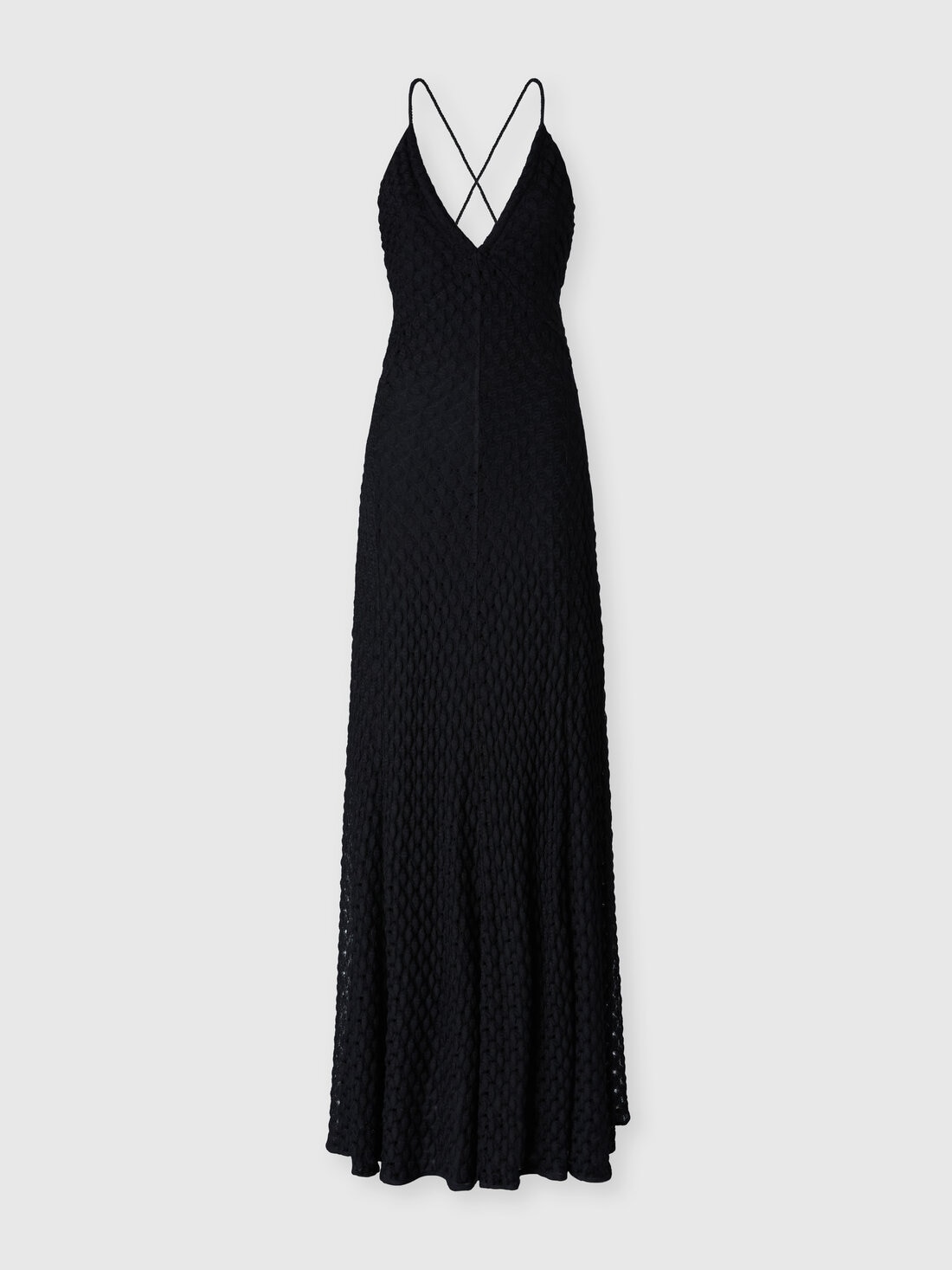Long viscose dress with V-neck lace, Black - DS25SG3SBR013J93911 - 0
