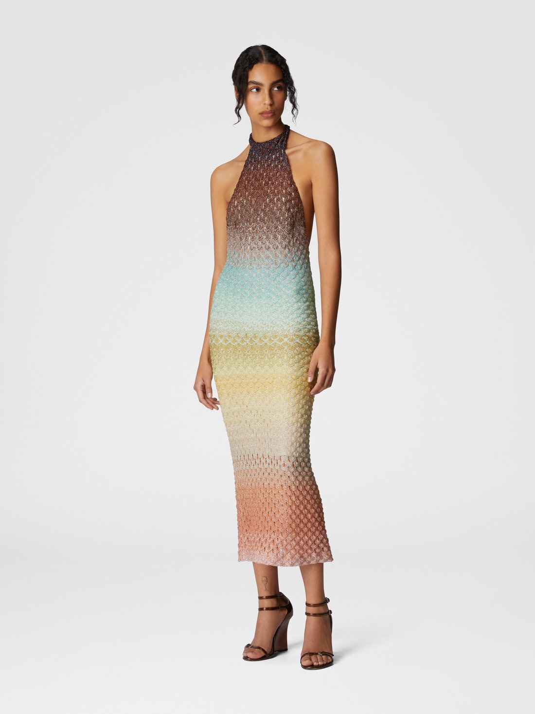 Vestido midi degradado con escote en la espalda, Multicolor  - DS25SG3ZBR0134S6154 - 1