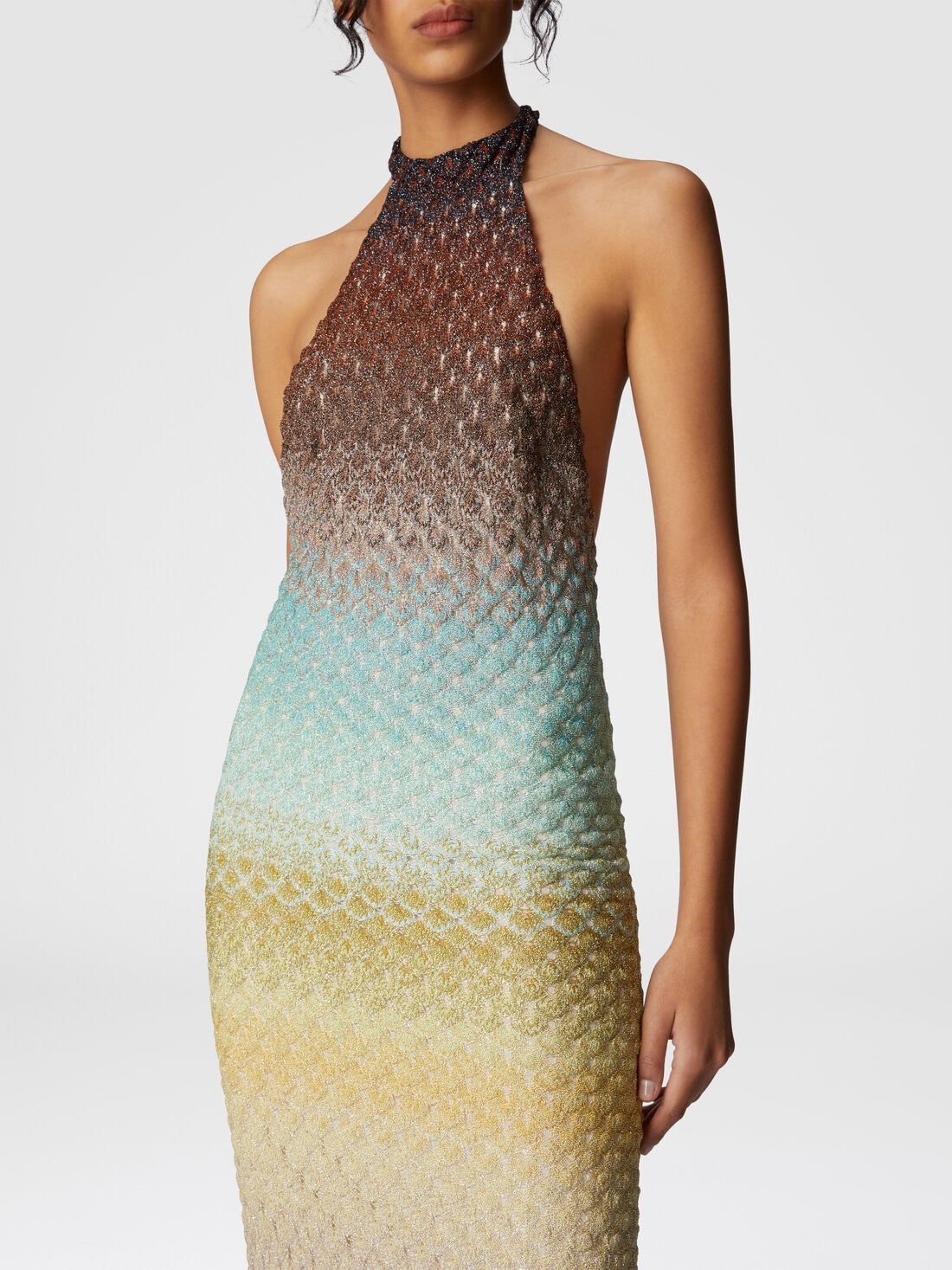 Vestido midi degradado con escote en la espalda, Multicolor  - DS25SG3ZBR0134S6154 - 3