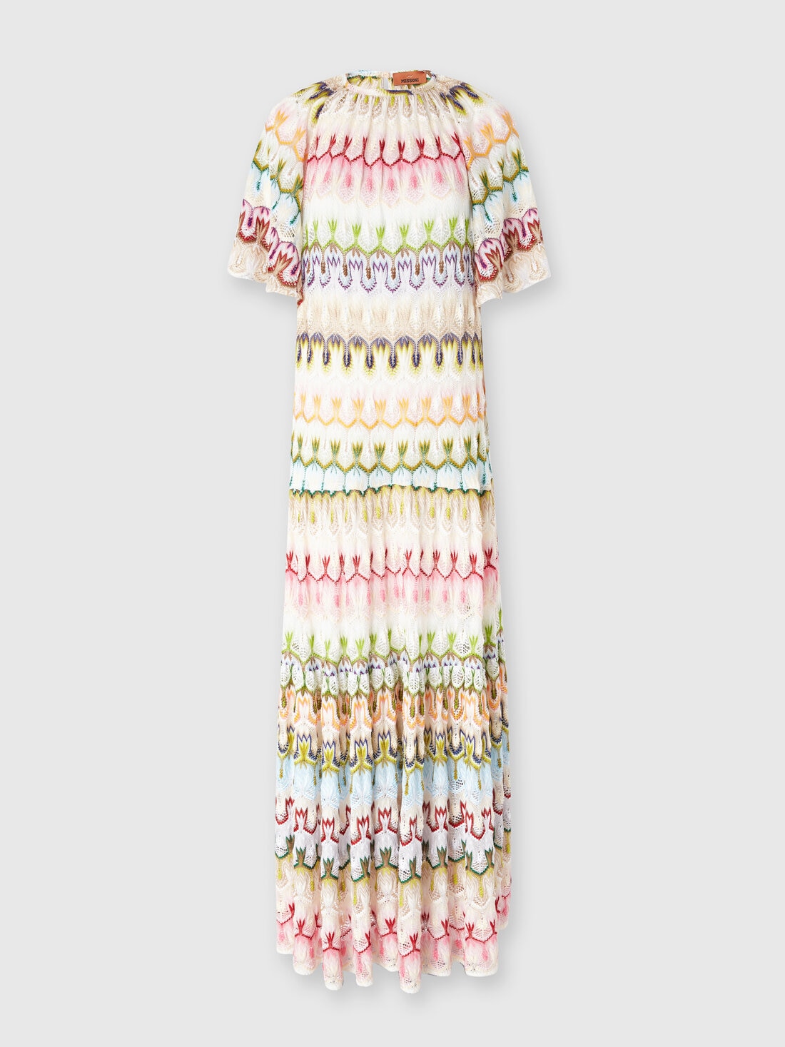 Vestido largo de manga corta con detalles florales de encaje, Multicolor  - DS25SG42BR0132SM9QS - 0