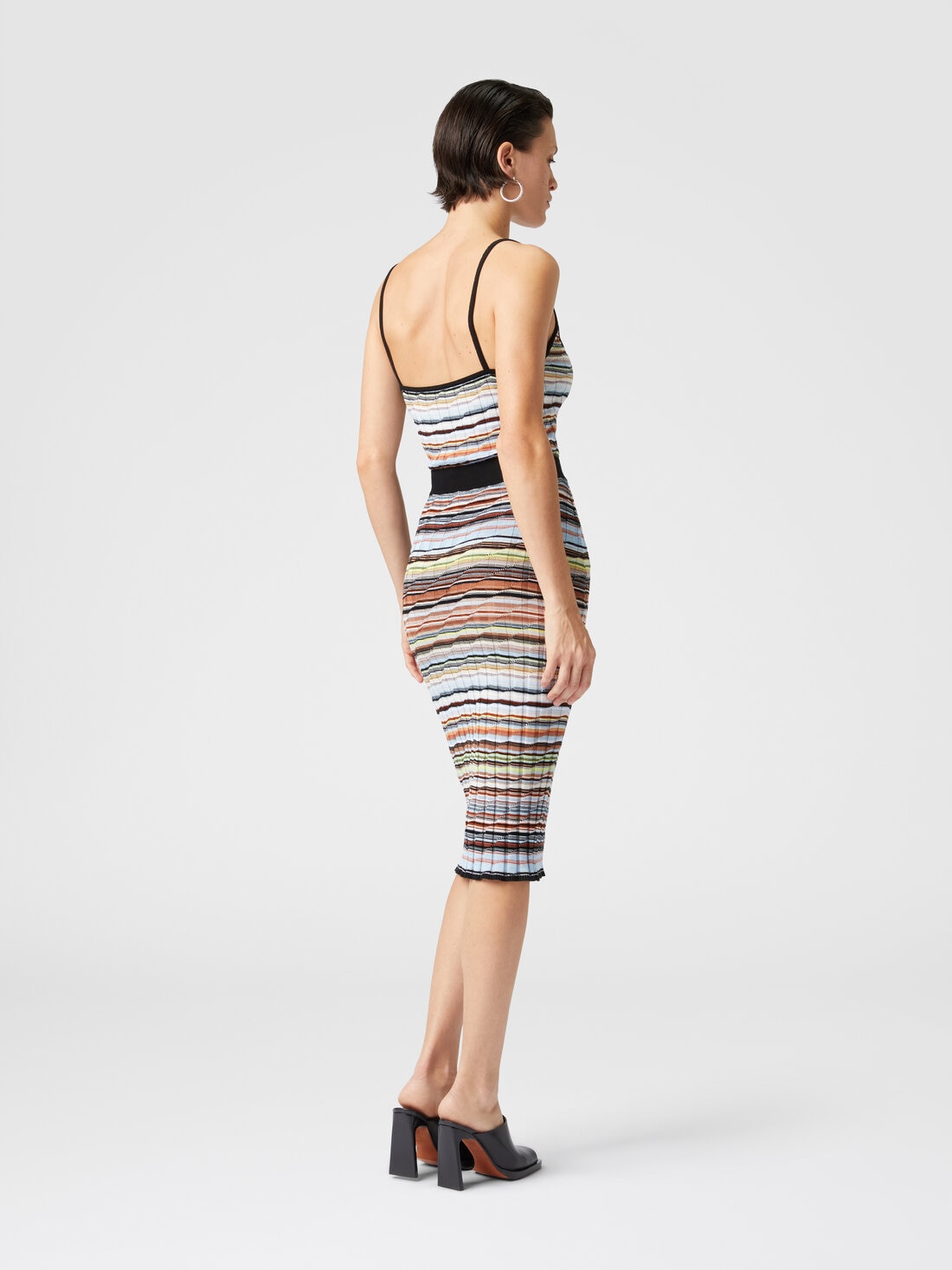 Jupe midi côtelée en coton rayé et viscose, Bleu - DS25SH05BK041YSM9M8 - 2