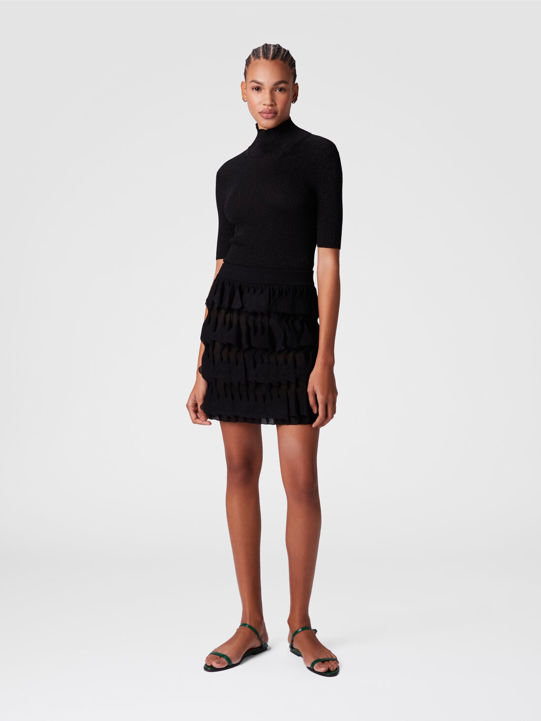 Gonna corta a balze geometriche, Nero - DS25SH0YBK01BJ93911 - 1